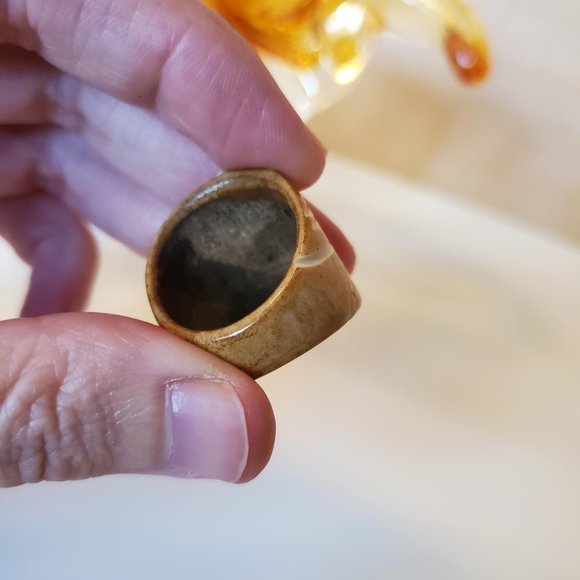 Hand Carved Natural Bone Oval Tan Statement Etched Ring - Picture 6 of 7